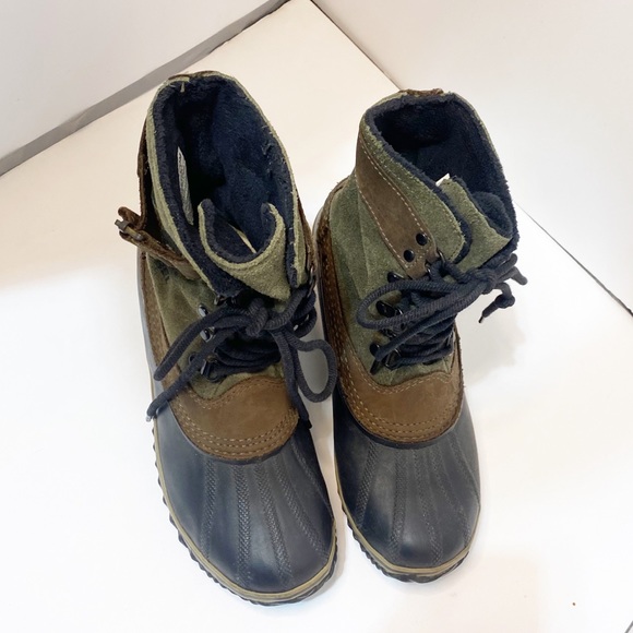 Sorel Fancy Lace II Peatmoss Black Green Suede Duck Winter Boot - Picture 4 of 8